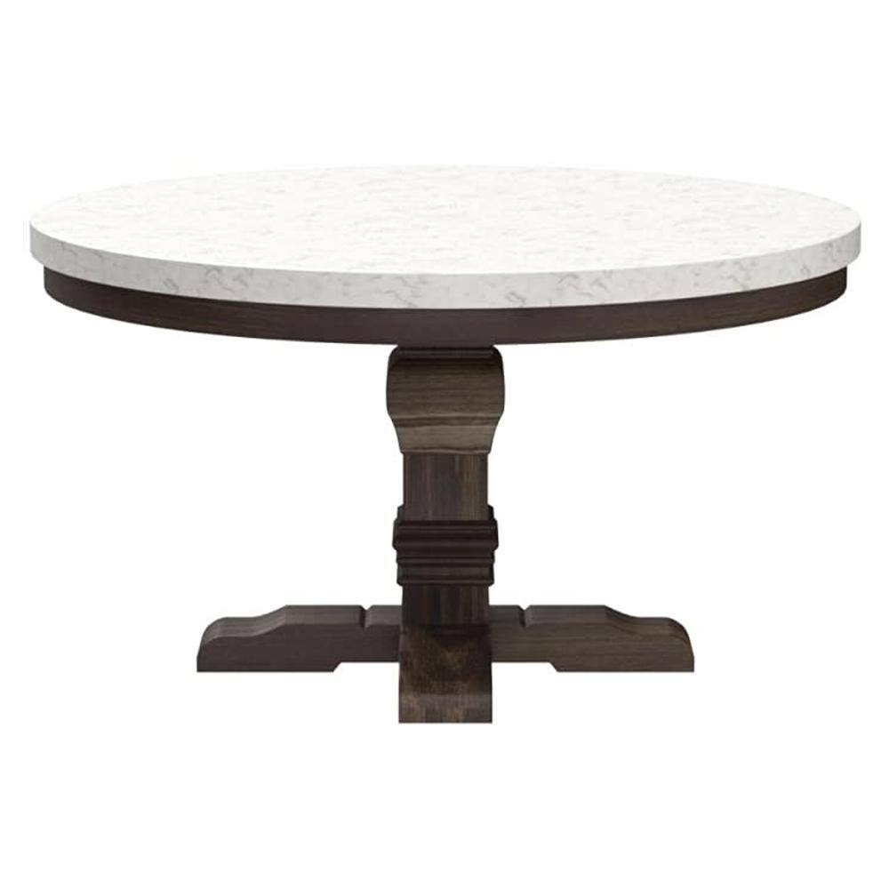 Acme Furniture Nolan 54 in. Round White Marble Top and Salvage Dark Oak Marble Top with Wood Frame (Seats 4) 72845