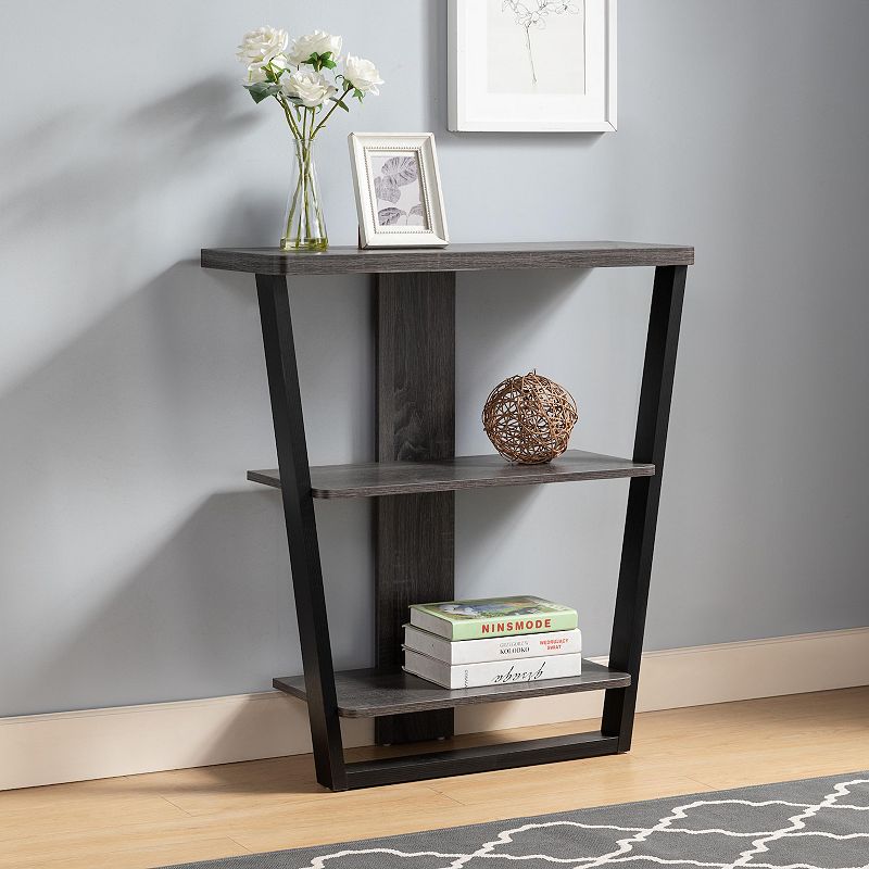 FC Design Distressed Grey and Black White Console Table with 2 Shelves