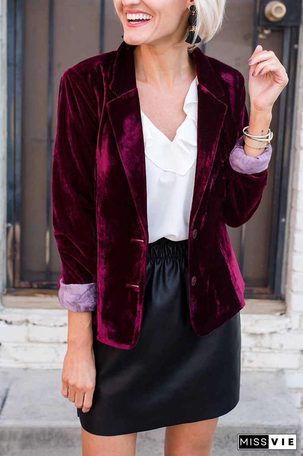 Solid Color Slim Long-Sleeved Suede Blazer Tops ( 3 Colors)