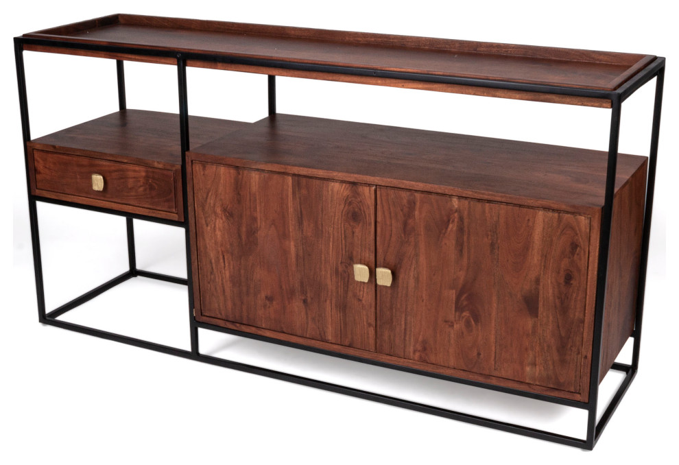 Baxley Solid Wood and Iron Media Console   Industrial   Entertainment Centers And Tv Stands   by Gild  Houzz