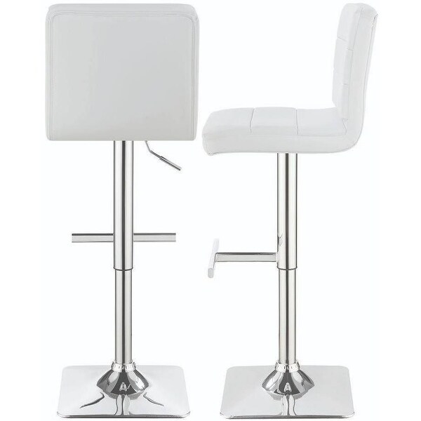 Horizontal Design White Adjustable Swivel Stools with Square Chrome Pedestal Base (Set of 2)