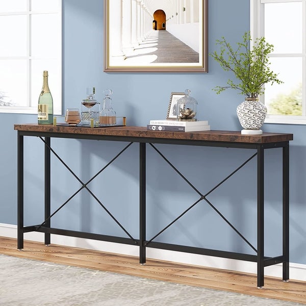 70.9'' Sofa Console Table Industrial Narrow Long Behind Couch Table for Living Room Hallway Entryway， Black Brown