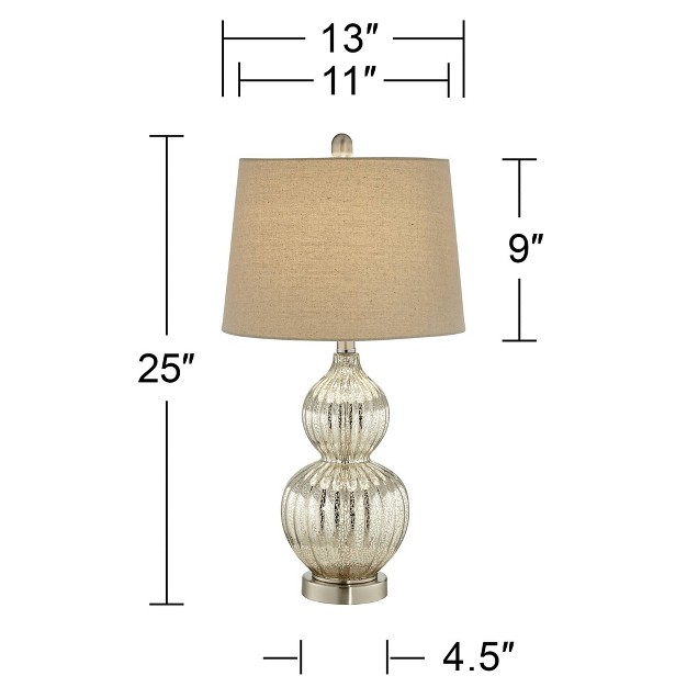 High Fluted Modern Country Cottage Table Lamp Silver Mercury Glass Single Beige Shade Living Room Bedroom Bedside Nightstand