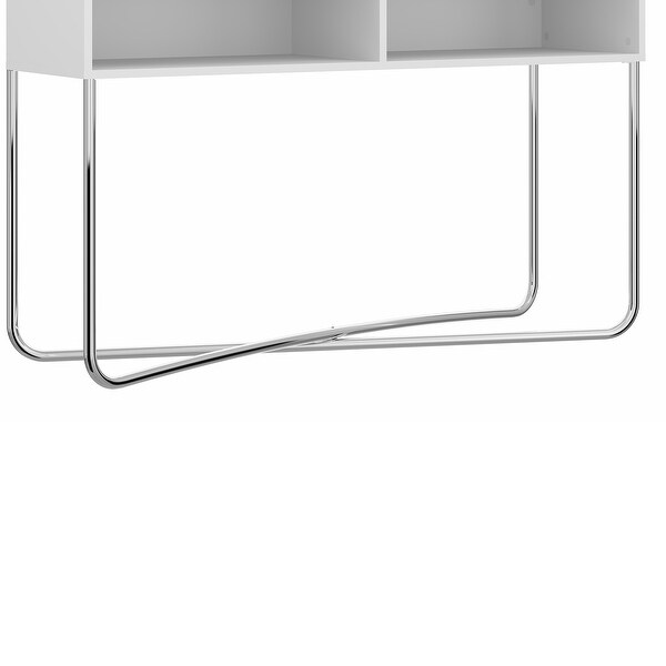 Wooden Console Table with 2 Open Compartments and Metal Frame， White and Chrome