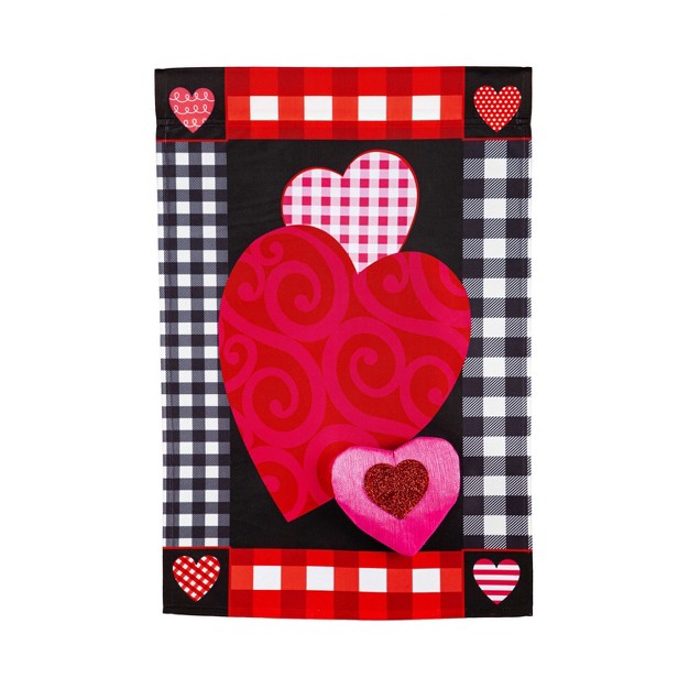 Evergreen Valentine x27 s Heart Patterned Border Garden Applique Flag 12 5x18 In Outdoor Decor