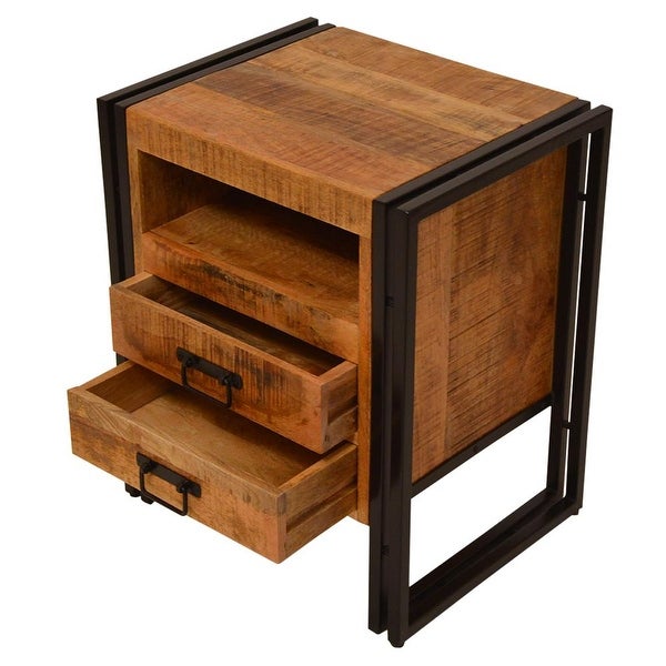 2 Drawer Wooden Framhouse Side Table with Open Cubby and Metal Frame - 16 L X 20 W X 24 H Inches