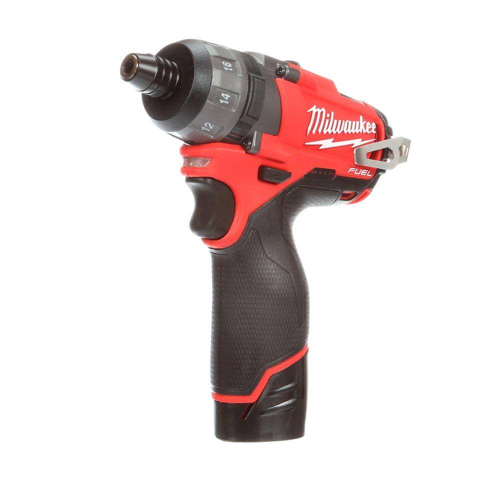 MW M12 FUEL 12V Lithium-Ion Brushless Cordless 14 in. Hex 2-Speed Screwdriver Kit W(2) 2.0h Batteries  Bag 2402-22