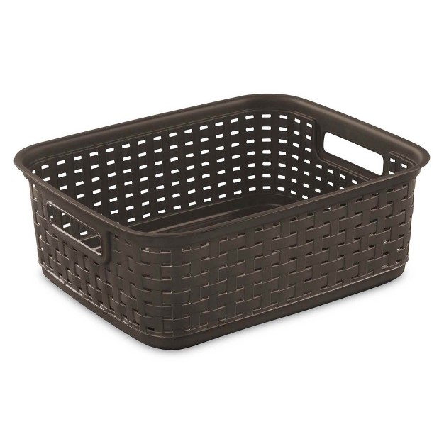 Sterilite Short Plastic Weave Storage Basket Bin Organization For Countertops Classroom Tabletops And Shelves For Crafts Jewelry Brown 6 pack