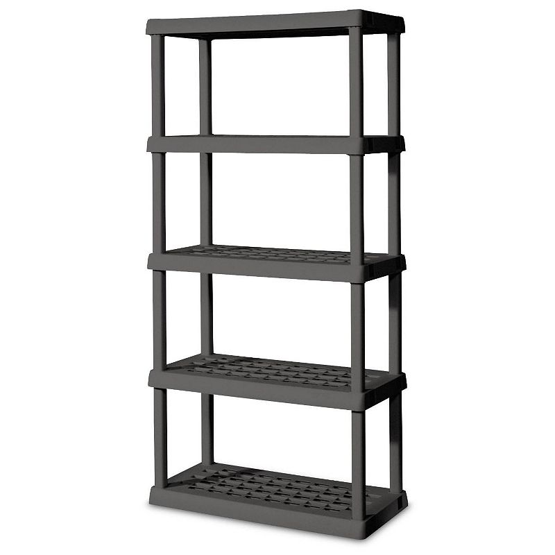 Sterilite 75.2 Inch Heavy-Duty Durable 5-Shelf Ventilated Shelving Unit， Gray