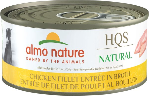 Almo Nature HQS Natural Chicken Fillet Entree in Broth Wet Dog Food， 5.5-oz can， case of 12