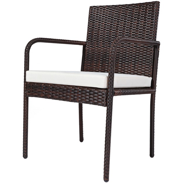 Tangkula 4 piece Outdoor Rattan Wicker Dining Chairs With Armrests amp Soft Cushions