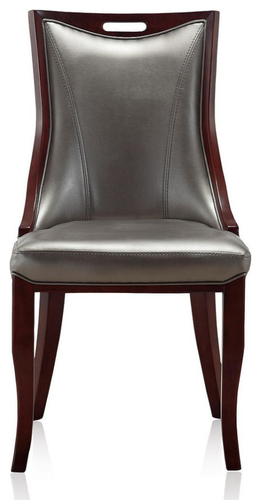 Manhattan Comfort Emperor Walnut Faux Leather Dining Chair Set of 2   Transitional   Dining Chairs   by Manhattan Comfort  Houzz