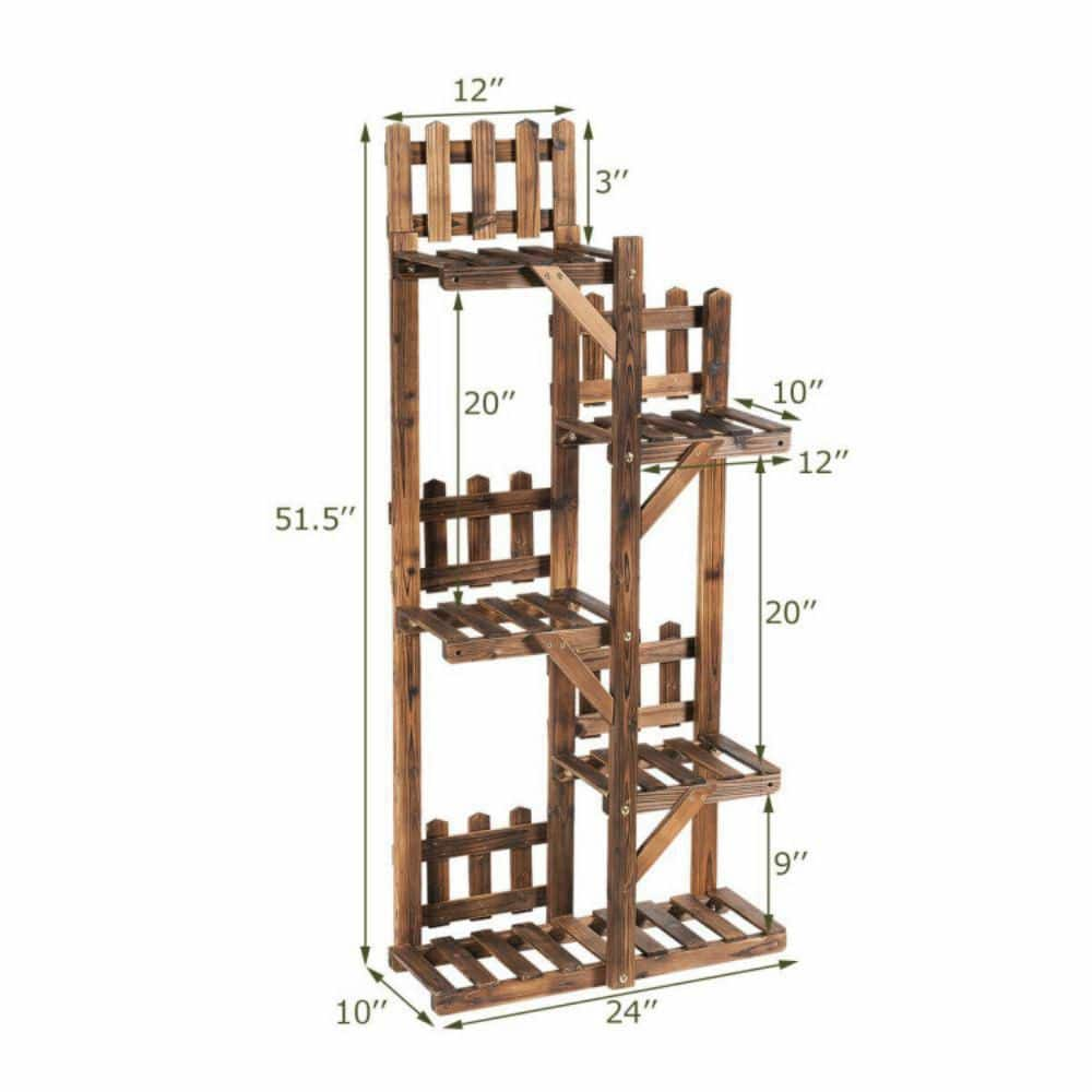 Alpulon IndoorOutdoor Garden Wooden Plant Flower Stand 6 Pots Display Shelf (5-Tier) ZMWV468