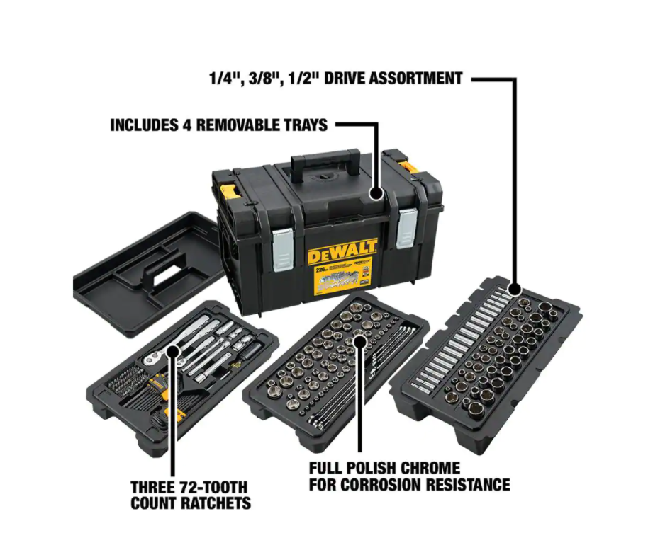 DEWALT DWMT45226H Mechanics Tool Set (226-Piece) with TOUGHSYSTEM 22 in. Medium Tool Box