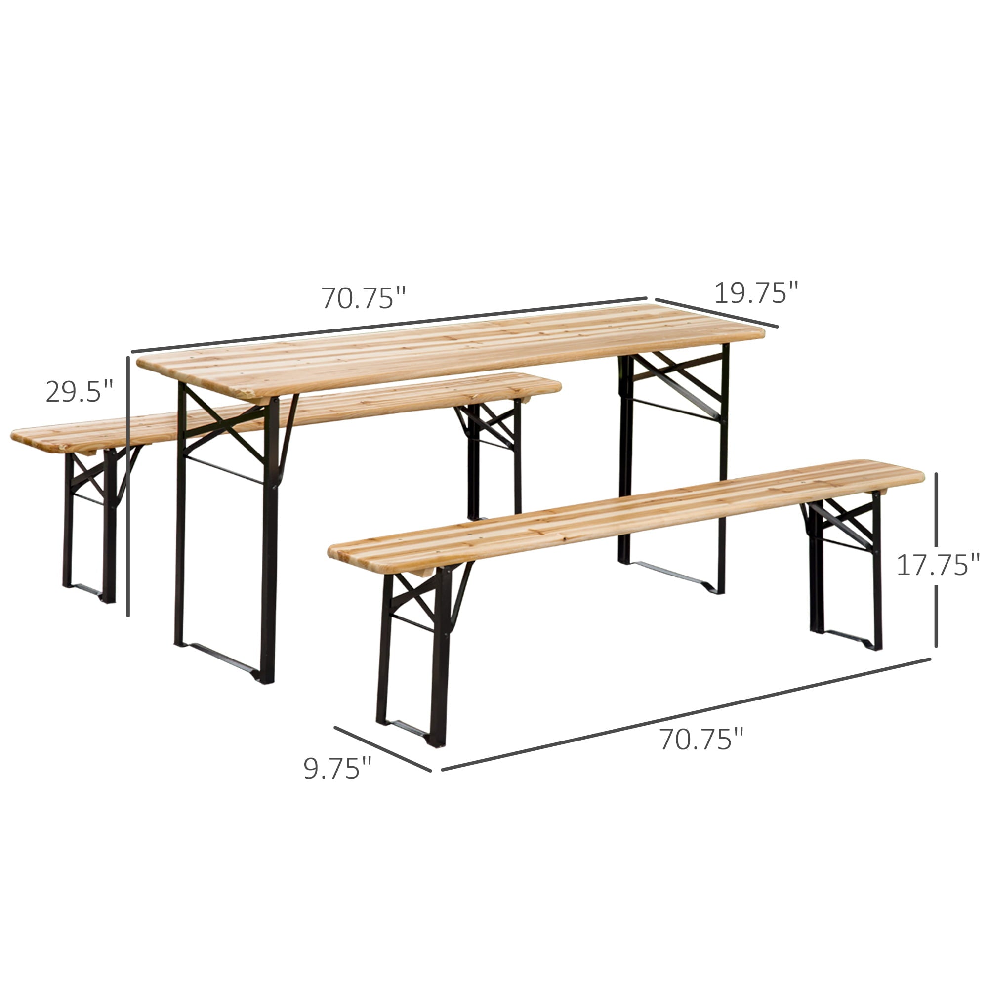 Outsunny 6' Wooden Outdoor Folding Patio Camping Picnic Table Set with Bench