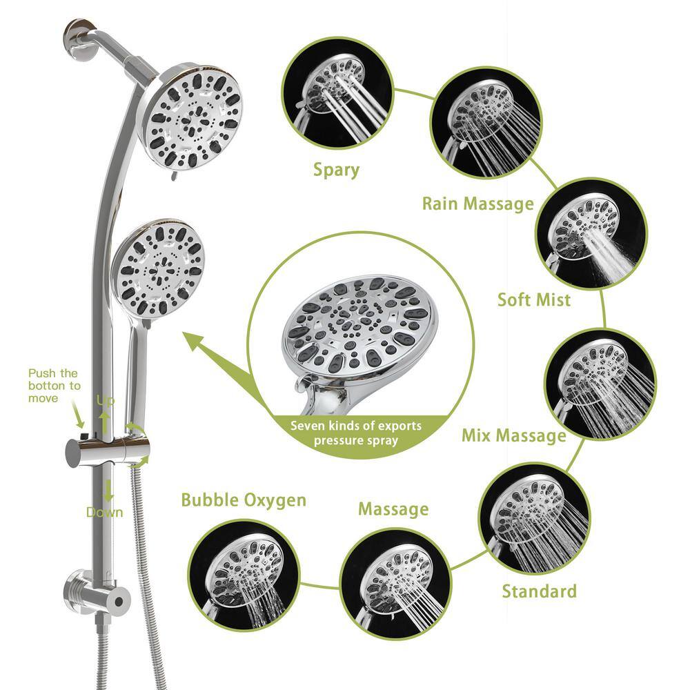 Flynama 2-Spray Patterns 4.7 in. Rain Showerhead with 1.8 G Wall Mount Dual Shower Heads in Chrome W124361924-E