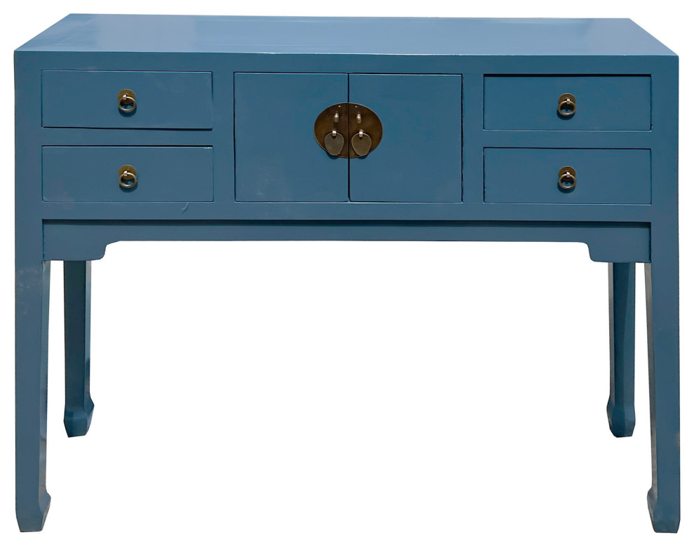 Chinese Pastel Venice Blue 4 Drawers Slim Narrow Foyer Side Table Hcs7596   Asian   Side Tables And End Tables   by Golden Lotus Antiques  Houzz