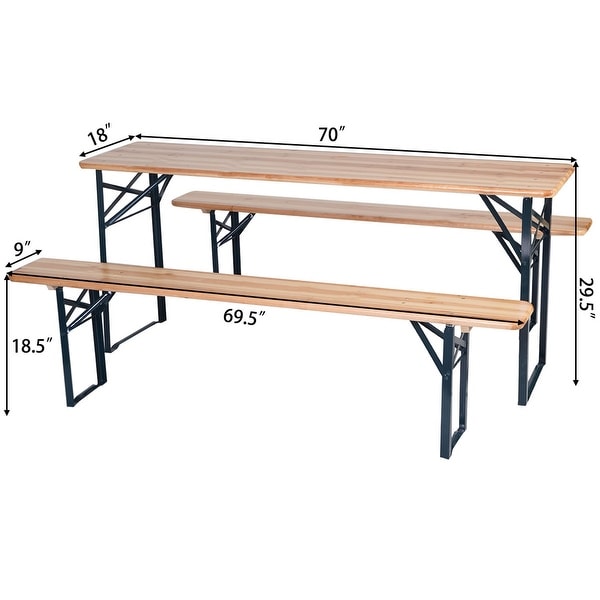 3Piece Folding Beer Table Wooden Portable Picnic Seating Set