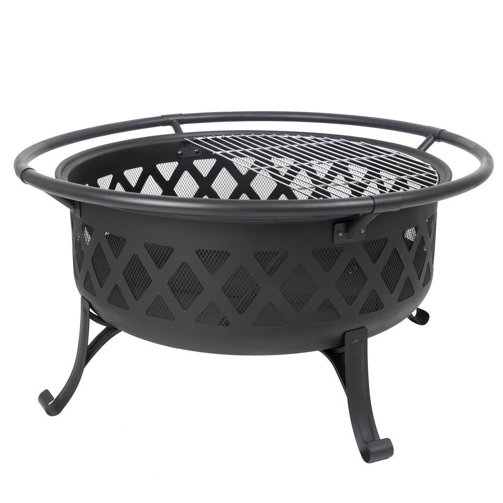 Pleasant Hearth Traverse 35 in. x 24.21 in. Round Steel Wood Burning Black Fire Pit OFW888R