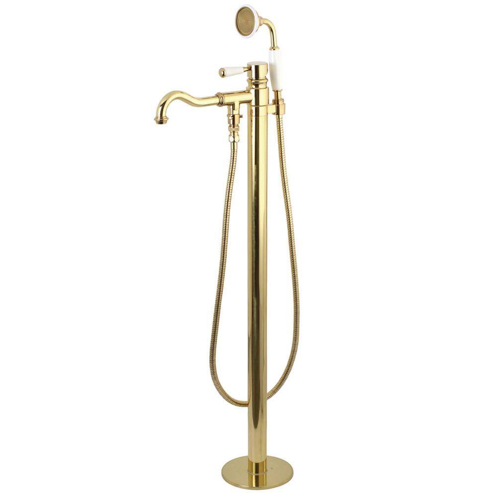 Kingston Brass Kaiser Single-Handle Floor-Mount Roman Tub Faucet with Hand Shower in Polished Brass HHKS7132DPL