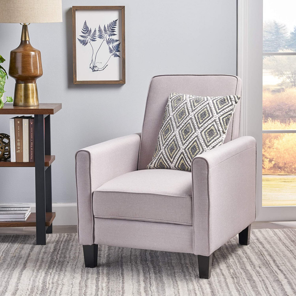 Contemporary Recliner Chair  Tapered Legs With Padded Seat  ampPiped Edges  Wheat   Transitional   Recliner Chairs   by Declusia  Houzz