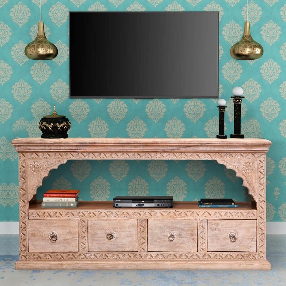 Stotfold Shabby Chic Reclaimed Wood 4 Drawer Media Tv Stand   Traditional   Entertainment Centers And Tv Stands   by Sierra Living Concepts Inc  Houzz