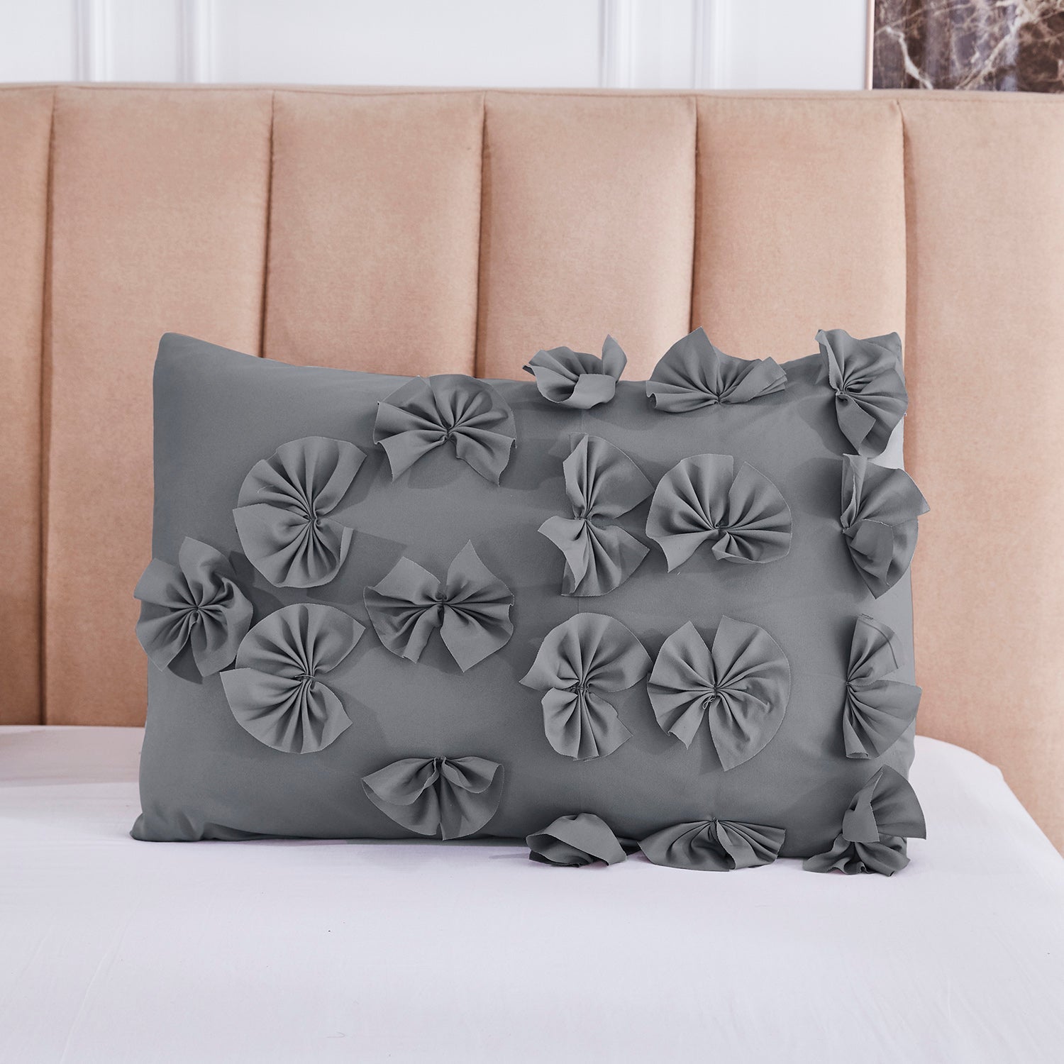 3 Piece Gray Burrterfly Flower Applique Collection Comforter Set