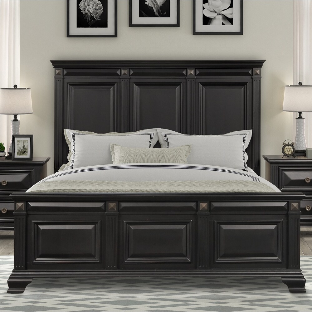 Roundhill Furniture Renova Vintage Black Wood Panel Bed