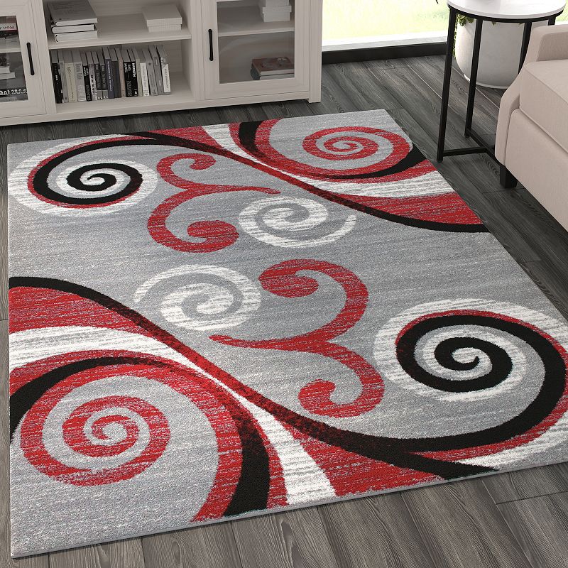 Masada Rugs Masada Rugs Stephanie Collection 5'x7' Area Rug with Modern Contemporary Design in Red， Gray， Black and White - Design 1100