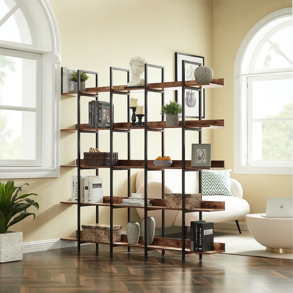 5 Tier Bookcase Home Office Open Bookshelf Tall Bookshelf Industrial Shelf Standing Storage Shelf Units  Large Capacity Shelf