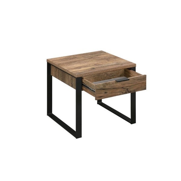 Aflo Rough Industrial End Sofa Table with 1 DrawerandMetal Sled Base-Oak