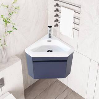 22 in. W x 8 in. D Blue Corner Wall Mount Bathroom Vanity Sink Set Single Bathroom Vanity with White Resin Vanity Top USBR4769