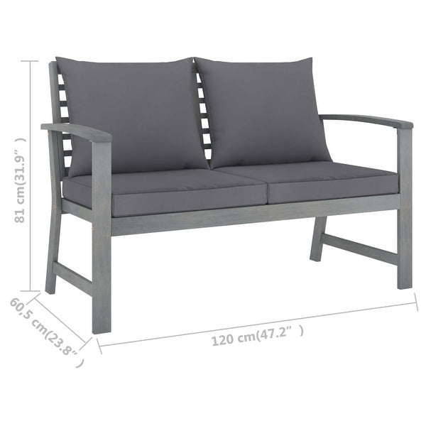 3 Piece Garden Lounge Set with Cushion Solid Acacia Wood Gray - Overstock - 36226075