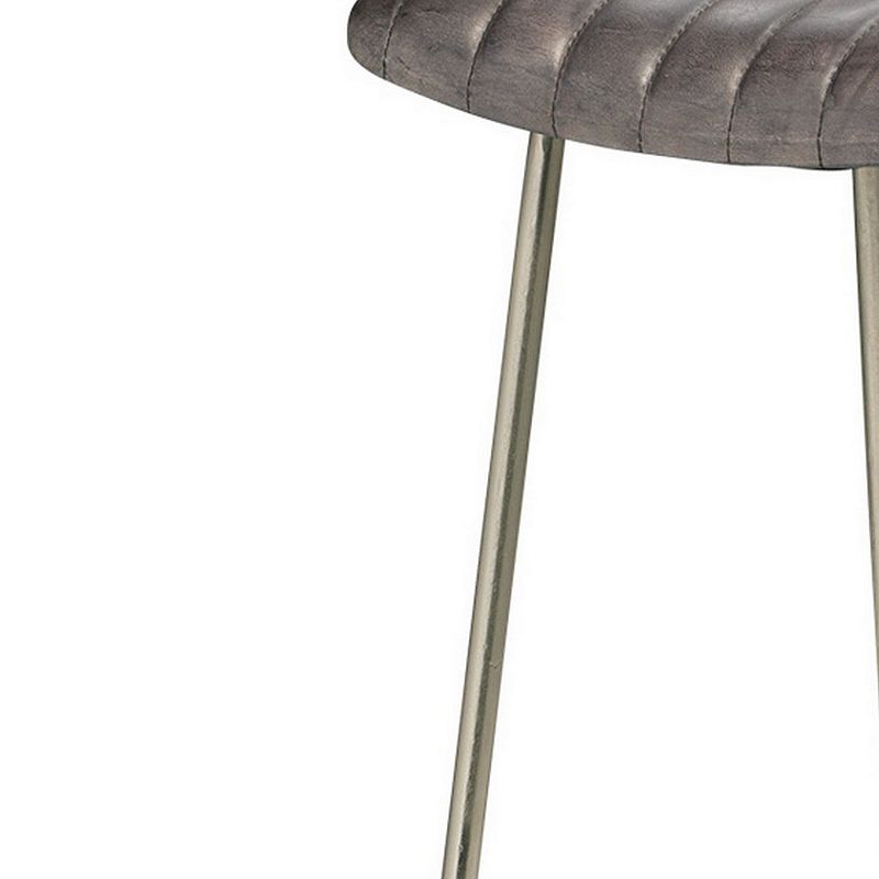 Counter Stool with Leatherette Vertical Channel Stitching， Gray and Silver