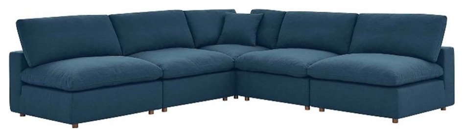 Modway Commix 5 Piece Fabric Down Filled Armless Sectional Sofa Set in Azure   Contemporary   Sectional Sofas   by Homesquare  Houzz