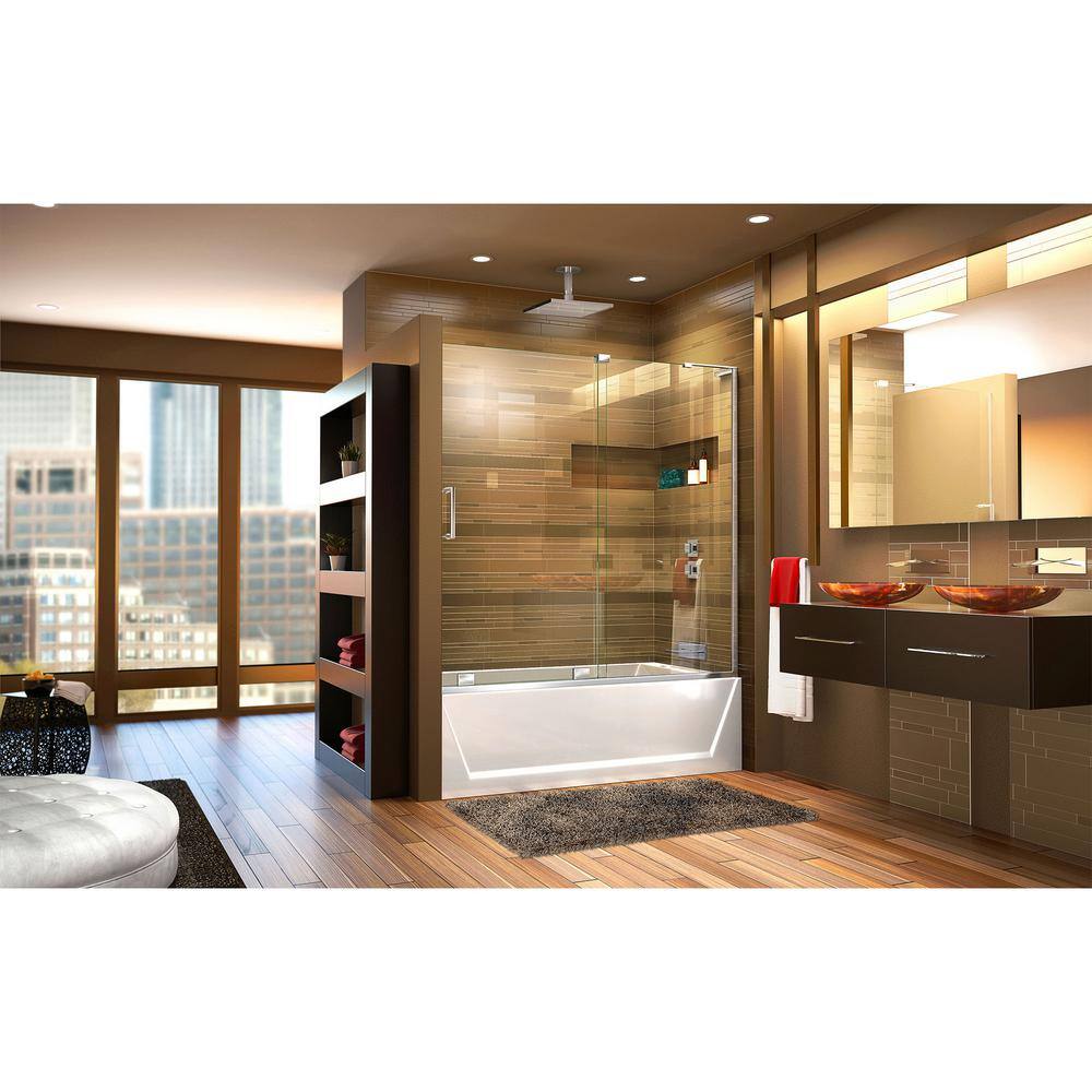 DreamLine Mirage-X 56 in. to 60 in. x 58 in. Semi-Frameless Sliding Tub Door in Chrome SHDR-1960580R-01