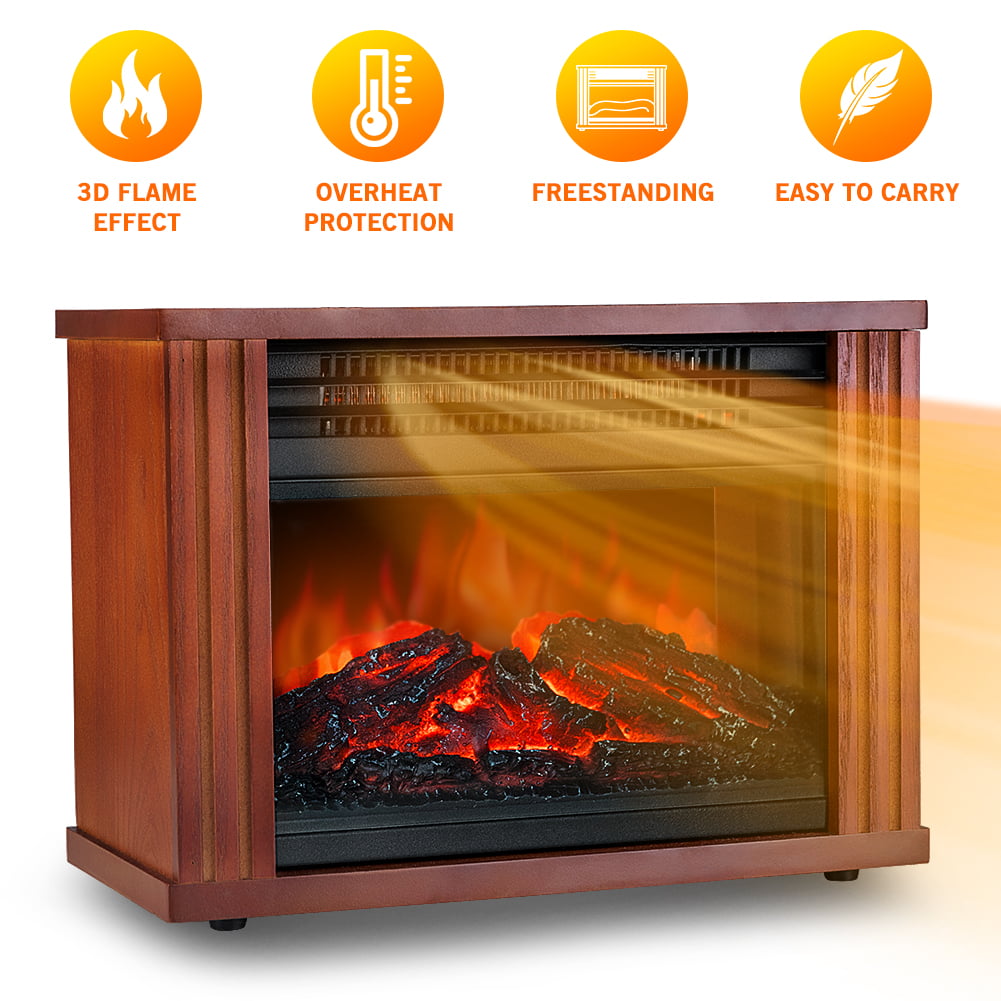 LifePlus Electric Fireplace Freestanding Heater W/3D Flame Stove, Small Space Heater for Desktop Use