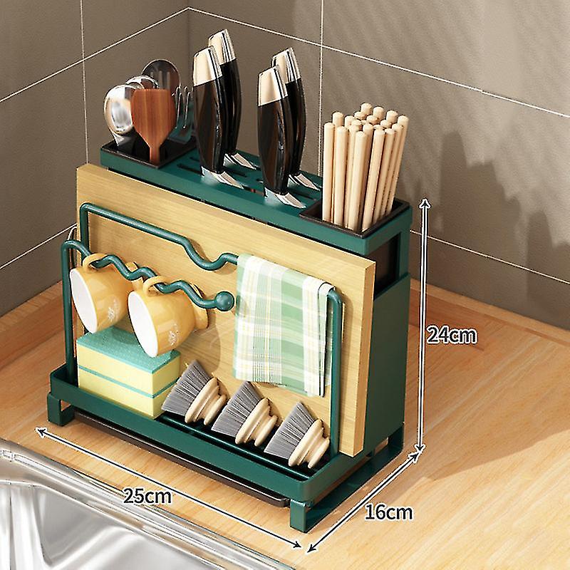 Multifunctional One-in-one Kitchen Knife Holder Chopping Board Pot Cover Rag Draining Storage Rack