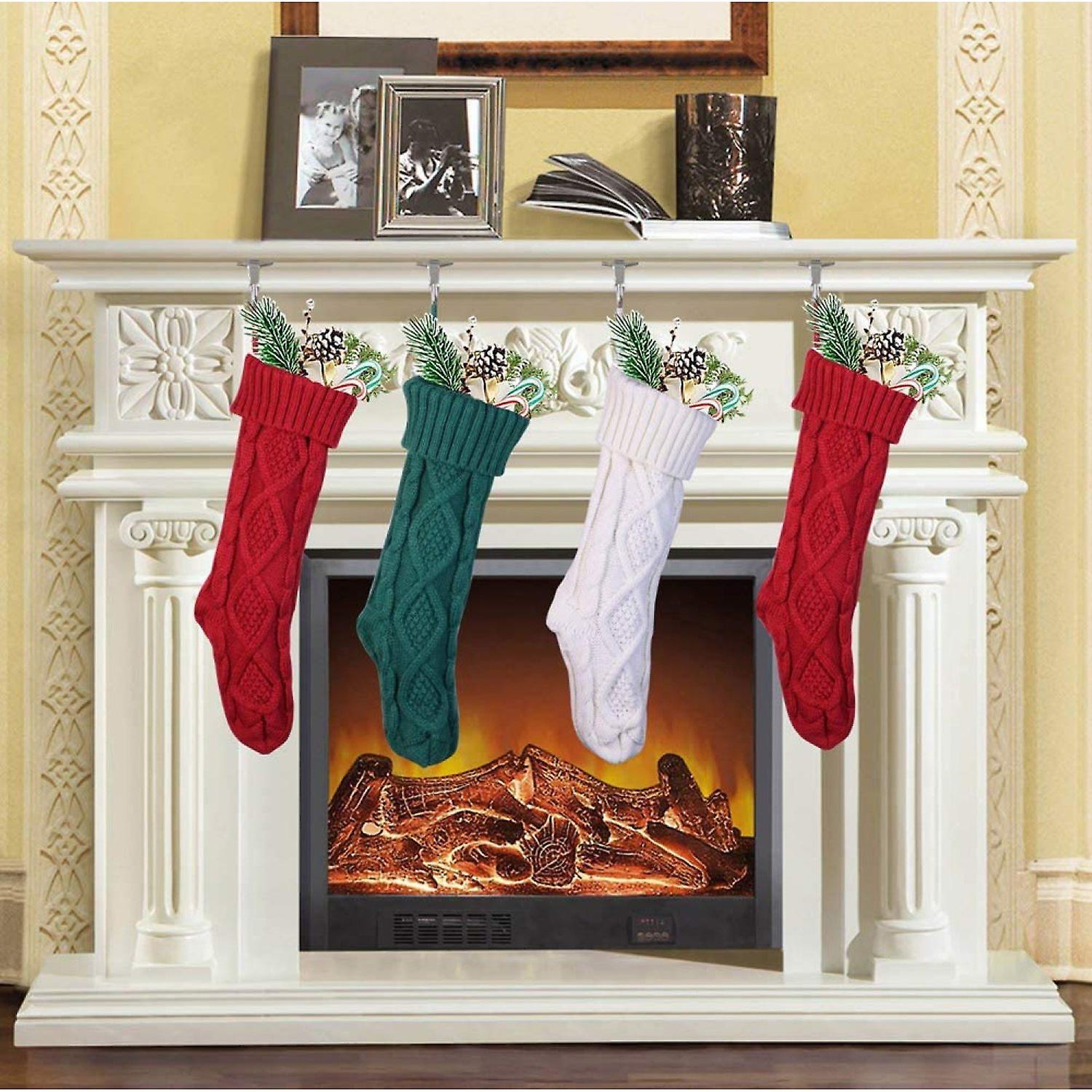 Home Knitted Christmas Stockings Large 18 Inch Xmas Double-sided Rhombus Grid Cable Stocking Fireplace Christmas Tree Decor Standard Hanging Stockings