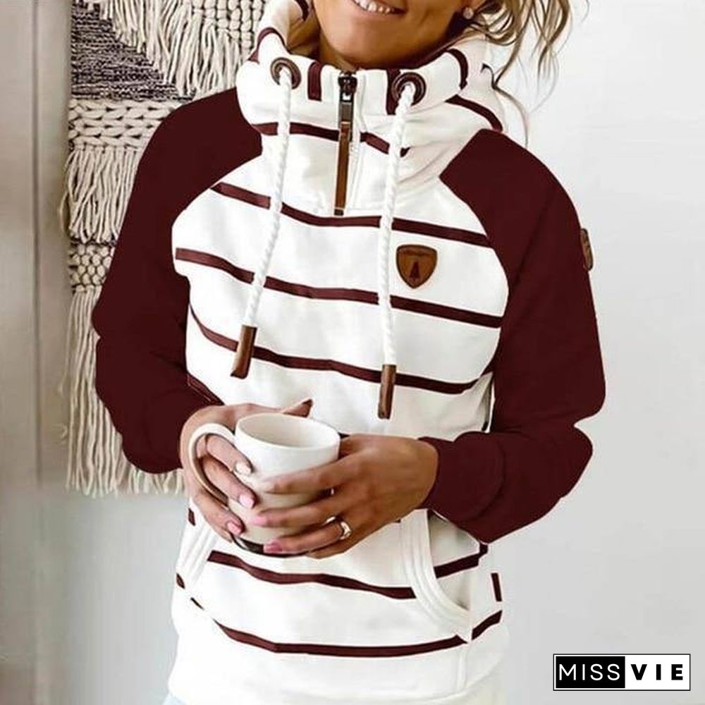 new women hoodie Stripe hoodies women Sweatshirt Long Sleeve clothes Pocket Zipper Hoodies Tops Female spring thick outwear