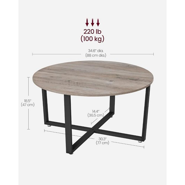 Vasagle Alinru Round Coffee Industrial Style Cocktail Table Durable Metal Frame Easy To Assemble Heather Greige