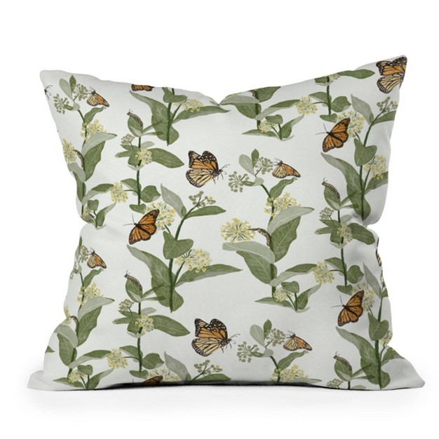 Gyaneshwari Dave Pinecone Dream Monarch x27 s Milkweeds Square Throw Pillow Green Deny Designs