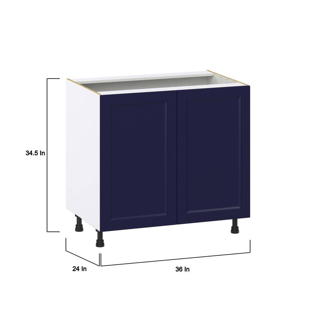 J COLLECTION Devon 36 in. W x 24 in. D x 34.5 in. H Painted Blue Shaker Assembled Sink Base Kitchen Cabinet withFull High Doors DSSB36FH-DV