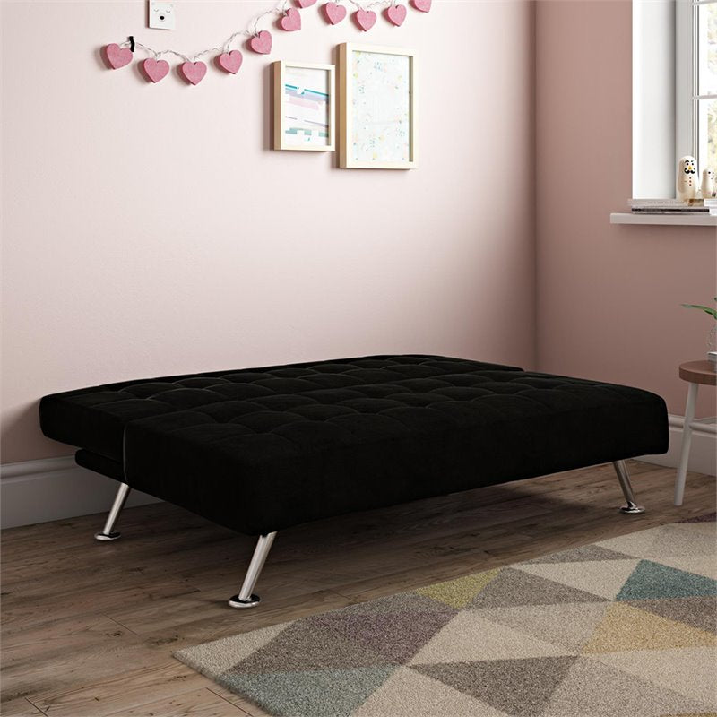 DHP Mabel Tufted Kids Sleeper Sofa in Black and Chrome