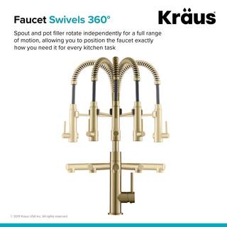 KRAUS Artec Pro Single Handle Pull Down Sprayer Kitchen Faucet with Pot Filler in Black Stainless SteelBrushed Gold KPF-1603SBBG