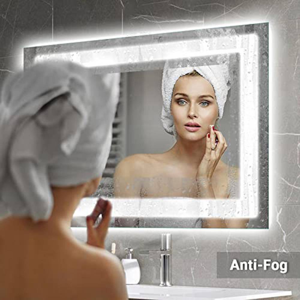 INSTER Luminous 72 in. W x 36 in. H Rectangular Frameless LED Mirror Dimmable Defogging Wall-Mounted Bathroom Vanity Mirror WSHDRMMR0040