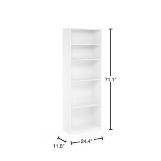 Furinno 71.2 in. White Wood 5-shelf Standard Bookcase with Adjustable Shelves 14110R1WH