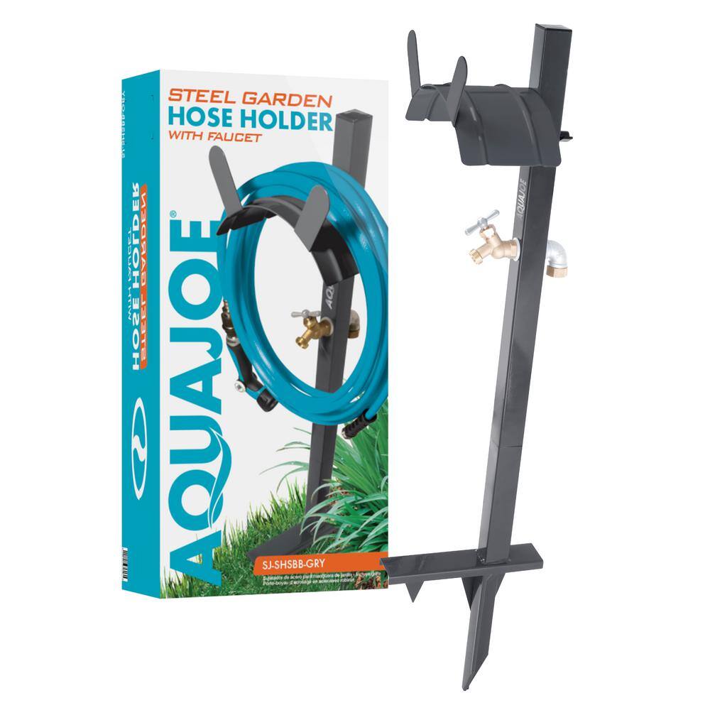 AQUA JOE 125 ft. Capacity Garden Hose Stand with Brass Faucet SJ-SHSBB-GRY