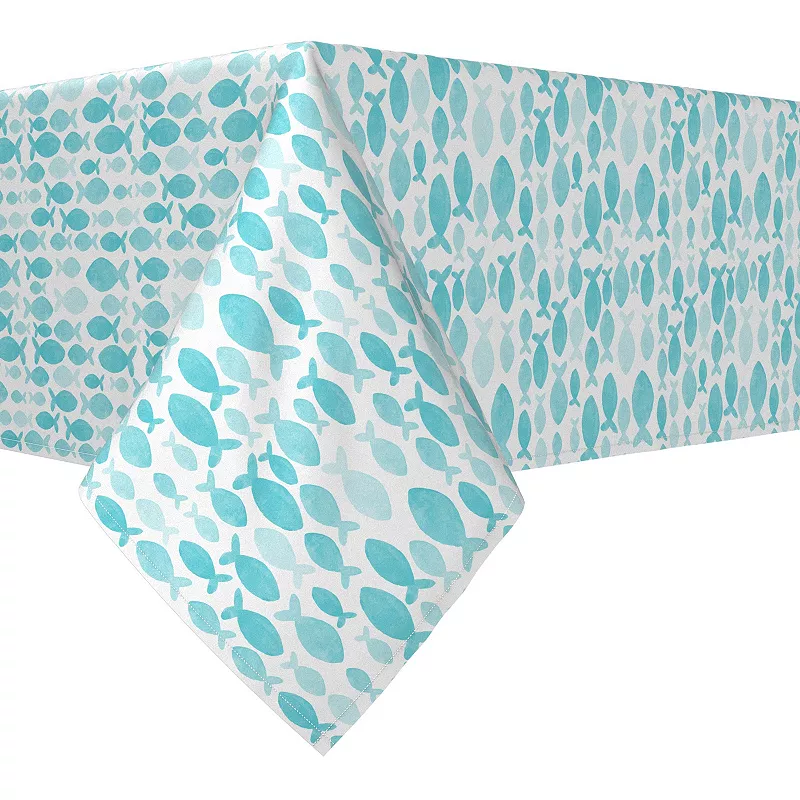 Rectangular Tablecloth， 100% Cotton， 52x104， Watercolor Turquoise Fish