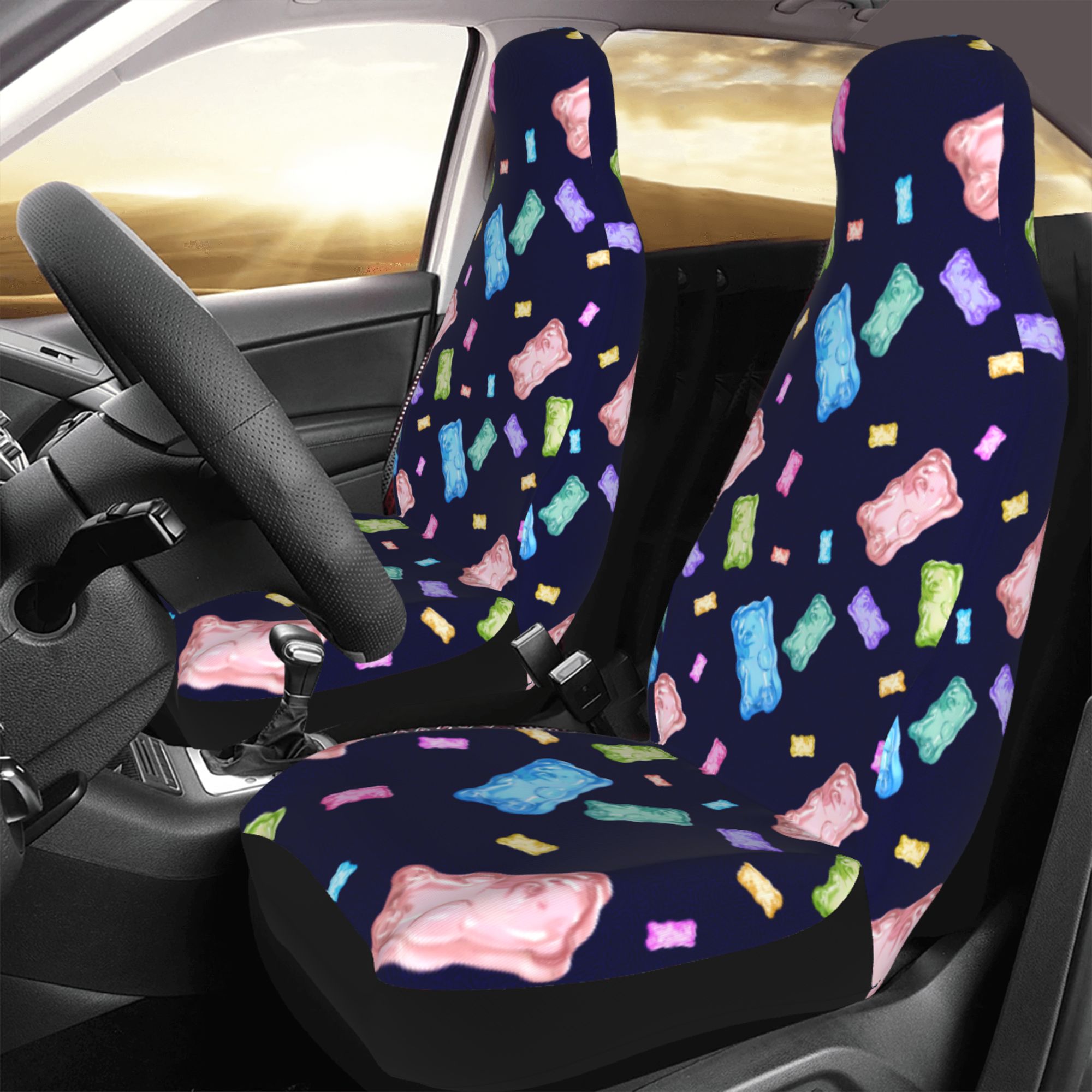 ZICANCN Car Seat Covers Front Seats Only，Gummy Bear Pattern Blue Automotive Seat Covers Protectors for Cars Trucks Suv 2 Pack